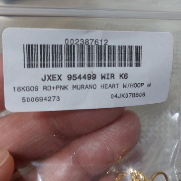 Ross Simons Italian Murano Glass Gold Heart Drop Earrings in 18kt Gold Over Ster - Picture 6 of 12